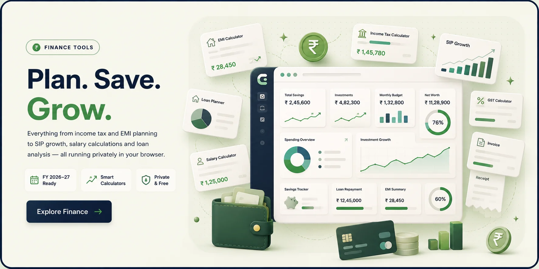 Finance tools — Indian tax, EMI, SIP and budget calculators